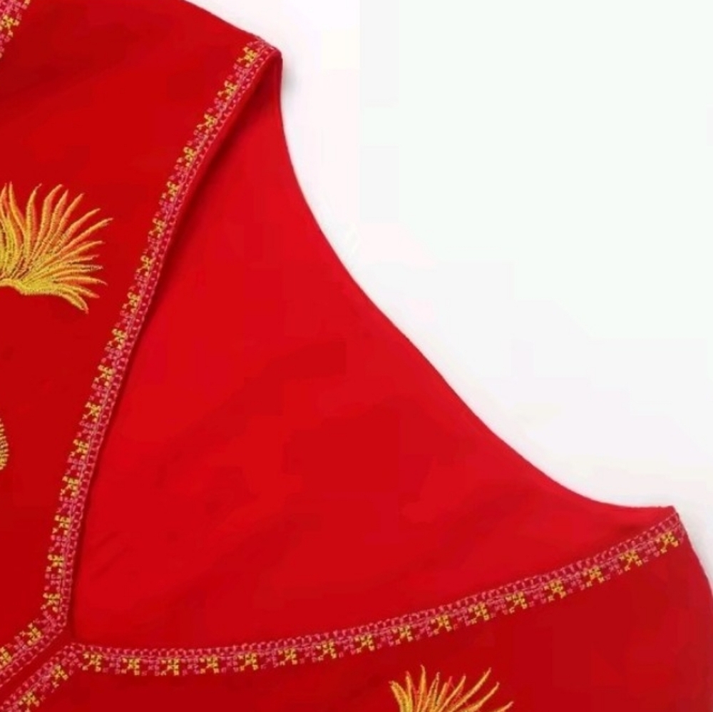 Vibrant Red Maxi Dress with Embroidered Details - Picture 8 of 13